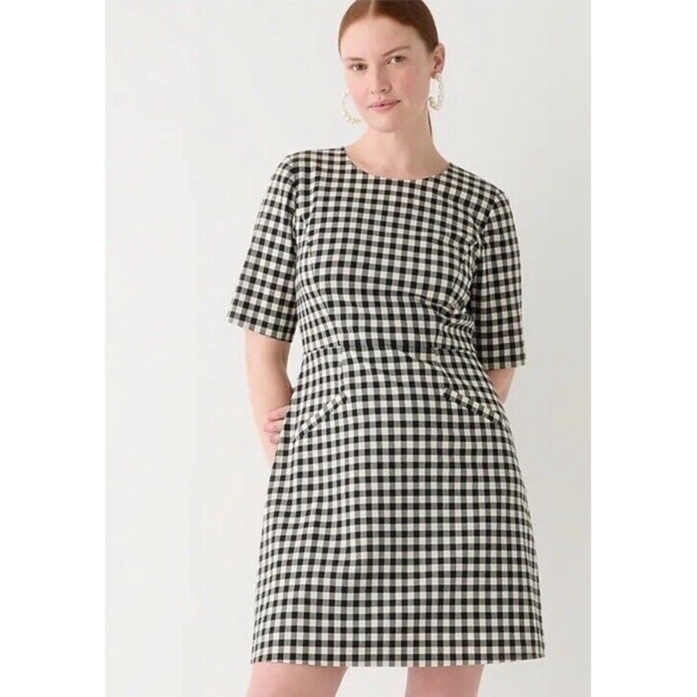 J. Crew Mini Dress 0 Gingham Bi Stretch Wool Blend Tollegno 1900 BP598